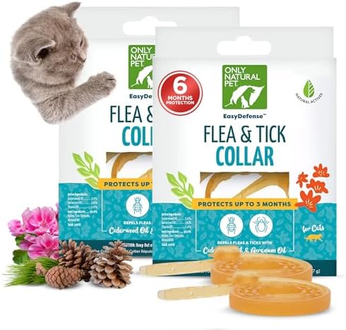 Only Natural Pet EasyDefense Flea & Tick Cat Collar - Feline Flea Collars Biting Insect Control - Pet Care that Protects up to 3 Months - for Cats (2 Pack)