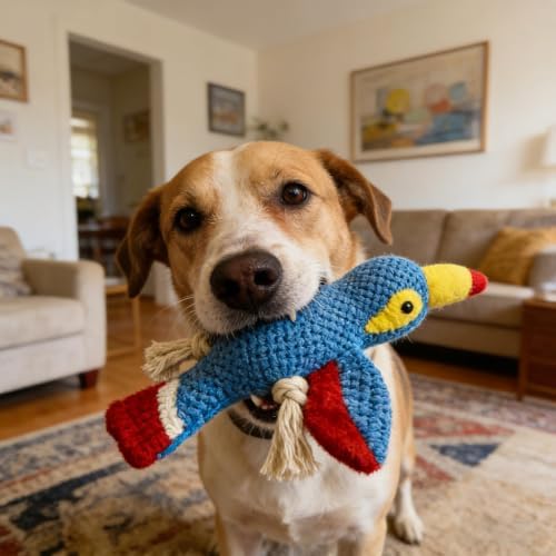 Dog Squeaky Toy Plush Toucan Dog Chew Toy with Knotted Rope Tassels, Teething Interactive Tug Toy for Puppies & All Dog Breeds
