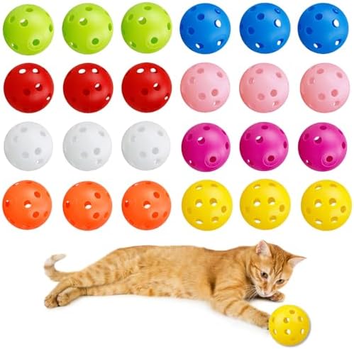 24Pcs Cat Ball Toy, Low Noise No Bells Holey Plastic Cat Balls, Funny Interactive Cats Toys for Indoor Cats, Firm Toy Balls for Kitten Puppy Ferret Bird (1.65")
