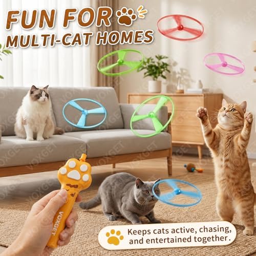 Interactive Cat Disc Launcher Toy, Rechargeable with 8 Flying Discs