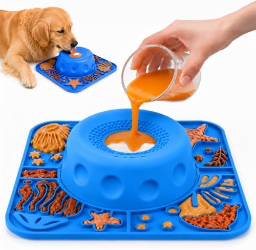 2-in-1 Slow Feeder Dog Bowl with Rolling Ball, Large Silicone Dog Lick Bowl