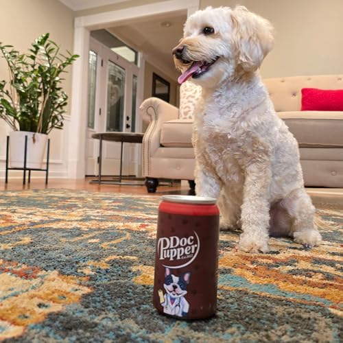 SPOT Fun Beverages Doc Pupper Can Vinyl Squeaker Toy for Small & Medium Dogs, Interactive & Chew-Friendly, Dr. Pepper Design, 4.5-Inch