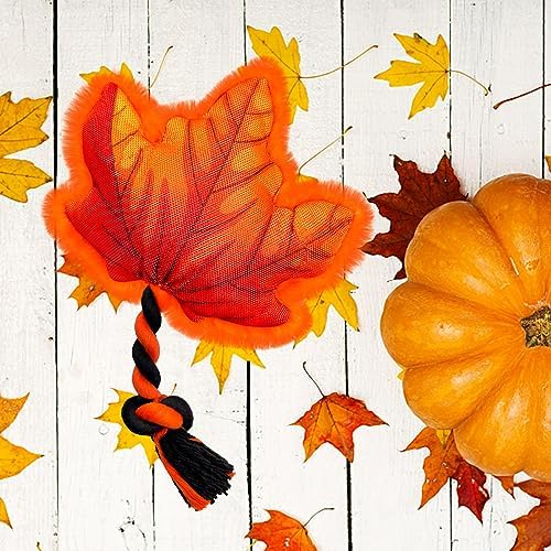 Thanksgiving Dog Toy, Squeaky Maple Leaf Rope Toy for Small Dogs