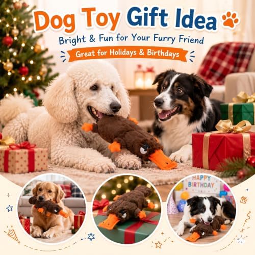 Platypus Squeaky Dog Plush Chew Toy, Interactive Tug Squeaky Toy for Chewers, Medium Large Dogs & Fetch Play, 15 Inch Stuffed Play Toy with Thick Oxford Cloth Beak for Gentle Gum Care