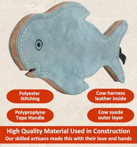 Leather Dog Toys for Small Puppies, Genuine Leather Chew Toys, Safe Puppy Toys, Durable Dog Chews for Teething, Interactive Play, Training, and Healthy Chewing (Shark)