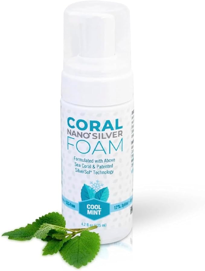 Coral Nano Silver Foaming Toothpaste – Fluoride Free Natural Remineralizing Tooth Foam – Whitening, SLS & Glycerin Free with Xylitol & Coral Calcium – Mint Flavor (4oz, 3-Month Supply)