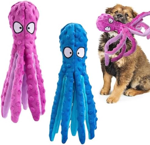 Alphatool 2 Pcs Squeaky Dog Toys, Soft Plush Octopus Crinkle Toys