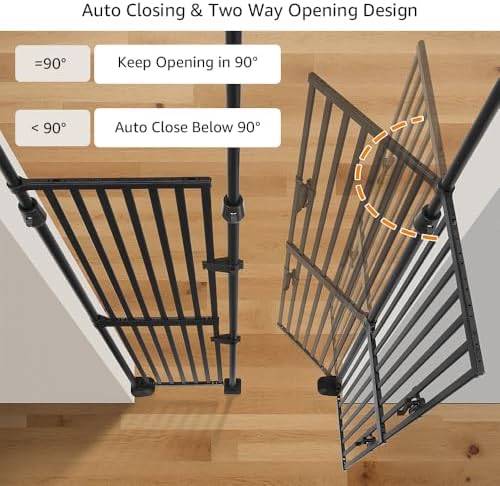 unipaws 86" High Extra Tall Cat Gate, Auto Closing and No Drilling, Black | Fit for 35"-38" Wide and 86"-98" Height Opening, Safety Gate for Doorway Hallway Stairs, Cat Dog Proof, Indoor Use
