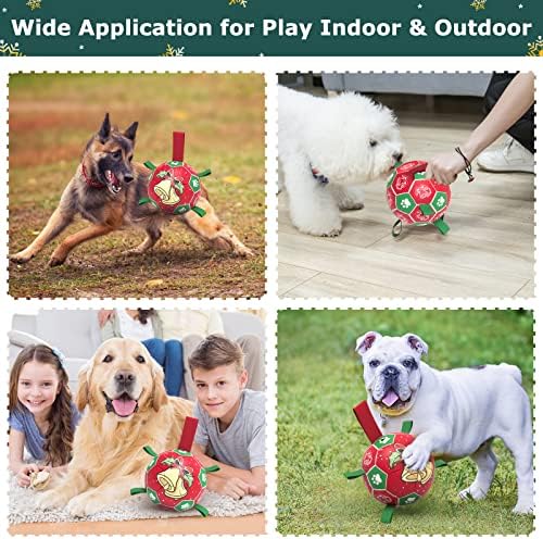 QDAN Christmas Dog Balls with Straps, Squeaky Dog Toys for Indoor Outdoor Playing, Puppy Birthday Gifts, Pet Toy Ball, Durable Herding Balls for Dogs (8 Inch)