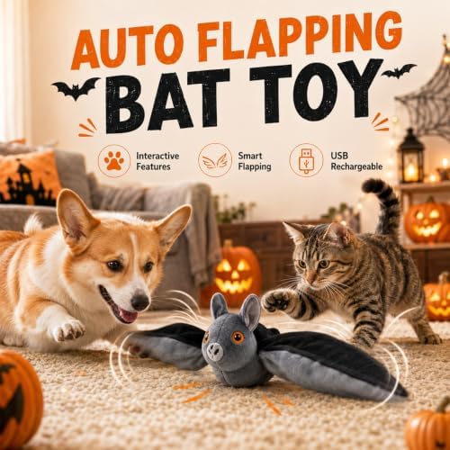 Flying Bat Dog Toy,Flying Bat Toy for Dogs & Cats,Flapping Wings Cute Bat
