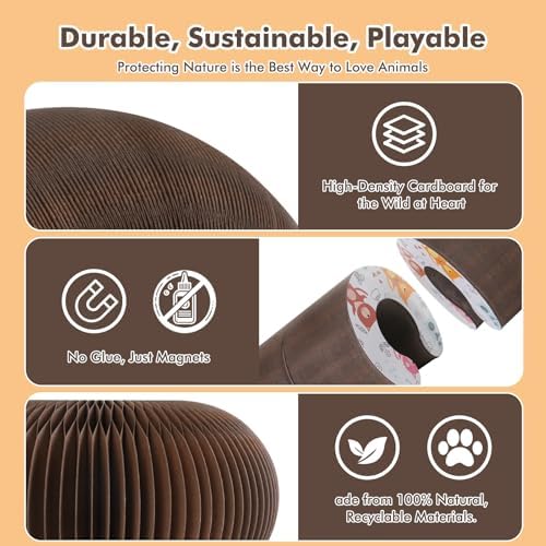 Magic Organ Cat Scratcher Toy with 2 Bell Balls - Interactive Transformable Cat Scratching Board, Foldable Corrugated Cardboard Track Toy for Indoor Cats & Kittens