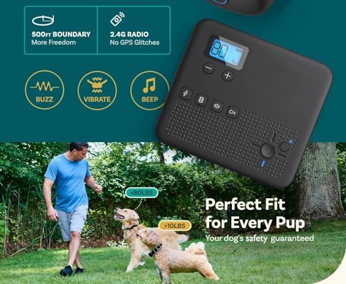Wireless Dog Fence, Pet Boundary Containment System, Rechargeable Waterproof Training Collar Receiver, Vibrate/Shock Dog Fence, Safe Effective, Electric Pet Fence for Stubborn Dogs,for1dog