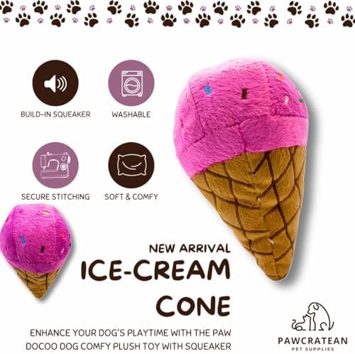 7" Squeaky Plush Toy for Puppies Small Dogs Self Etertainment Washable Soft Made [PET ONLY] (Ice-creeam)