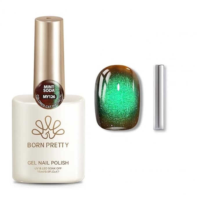 BORN PRETTY Cat Magnetic Eye Gel Nail Polish,Brown Green Glitter Fall Winter Holographic Magnetic Gel Polish Nail Polish Art Manicure Salon DIY at Home 15ML