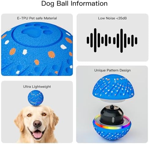 Interactive Dog Ball Toy, Automatic Moving & Rolling Dog Toy with 3 Modes, Self Rolling & Bouncing Ball to Keep Them Busy, for S/M Dogs, USB Rechargeable, E-TPU Pet Toy for Indoor & Outdoor Dogs
