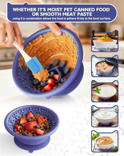 Dog Lick Bowl, Non-Slip Slow Feeder Licking Mat & Treat Dispenser (Wide Bowl Mouth w/Inlaid Stainless Steel Ring) - Interactive Toys, Anxiety Reducer, Freeze Bone for Dogs, BPA Free Silicone