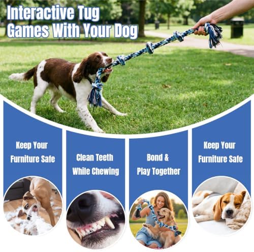 Bmag Dog Rope Toys for Aggressive Chewers, Interactive Heavy Duty Dog Toys for Medium Large Dogs, Tough Twisted Rope Toy with 5 Knots (Blue)