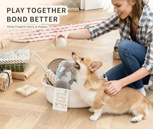 Dog Gift Basket – Puppy Starter Kit, Welcome New Puppy Gift Basket with Interactive Toys Bundle, Perfect Dog Birthday Set with Chew Toys, Pet Essentials for New Owners