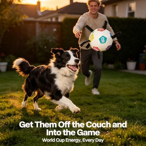 FIFA® Licensed 6 Inch Dog Soccer Ball with Straps, Dog Tug Ball