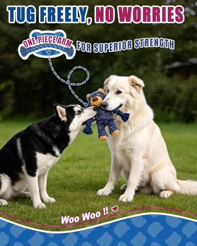Ragged Bear Dog Toys for Aggressive Chewers, Indestructible Dog Toys with Tough Rope Core, Resistant Squeak Pet Toy for Boredom and Teething, Suitable for All Breed