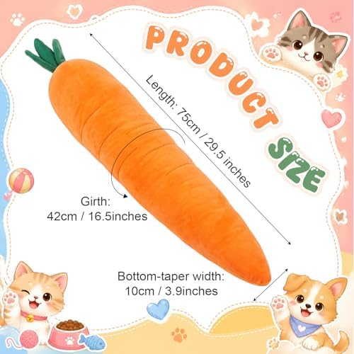 Thenshop 29.5inch Giant Carrot Dog Toy with Squeaker & Crinkle Paper – Extra Large Plush Chew Toy, Durable Stuffing Free, Anti Boredom Interactive Play for Medium & Small Dogs Indoor/Outdoor