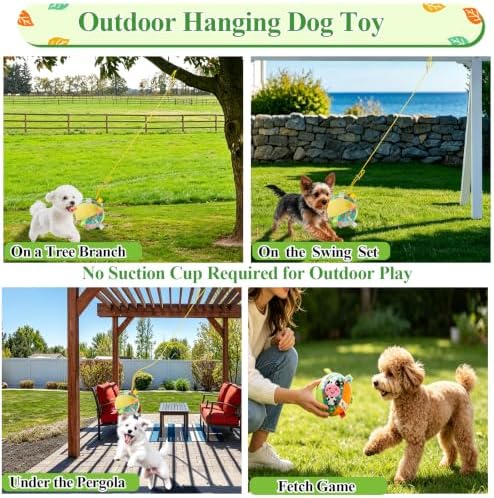 ASOCEA Hanging Dog Toy with Suction Cup, Colorful Squeaky Play Ball