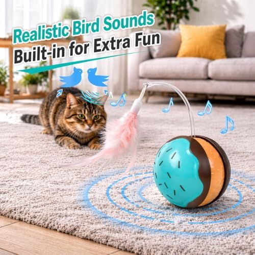Interactive Cat Toys for Indoor Cats, Automatic Rechargeable Rolling Ball