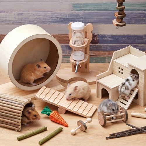 18 Pcs Hamster Cage Accessories, Silent Hamster Wheel 15 Toys Set