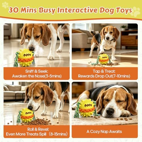 Dog Chew Toys Floating 4" Squeaky Ball for Aggressive Chewers Toothbrush Teething Cleaning Toys Outdoor Swimming Interactive Tough Toys with Treat Dispenser Ball for Medium and Large Dogs