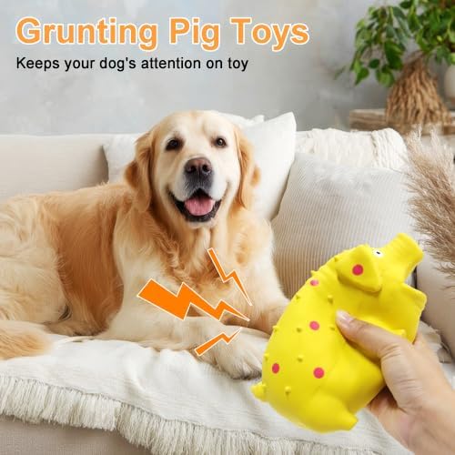 Squeaky Pig Dog Toys, Interactive Durable Latex Rubber that Oink Pig Chew Toy for Medium Large Dogs 2 Pack (Blue +Yellow)