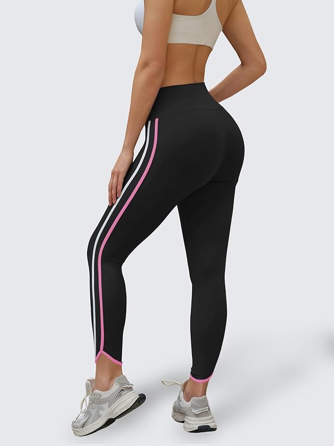 Aoysky Womens Buttery Soft Workout Leggings 25" Side Stripes High Waisted Full Length Yoga Leggings