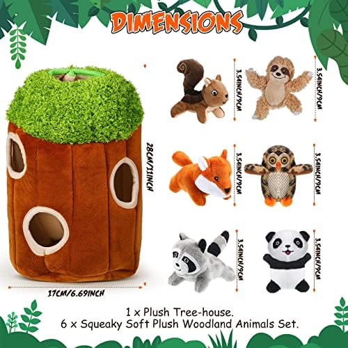 Skylety 7 Pieces Hide and Seek Dog Toys Activity Puppy Chew Squeaky Toys Plush Stuffing Woodland Stuffing with Squeakers for Small Medium Pets Dogs Puppy Gift(Cute,Medium)