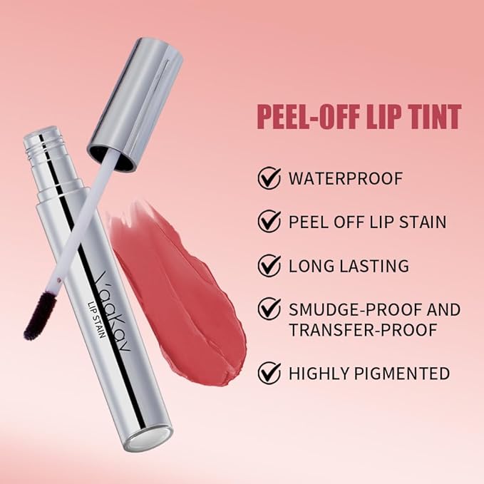 Peel Off Lip Tint Matte Long-Lasting Lip Liner Tattoo Waterproof Temperature Color Sense Lip Stain Smudge Proof Transfer Proof Highly Pigmented Gift for Girl(01 Strawverry Kiss)
