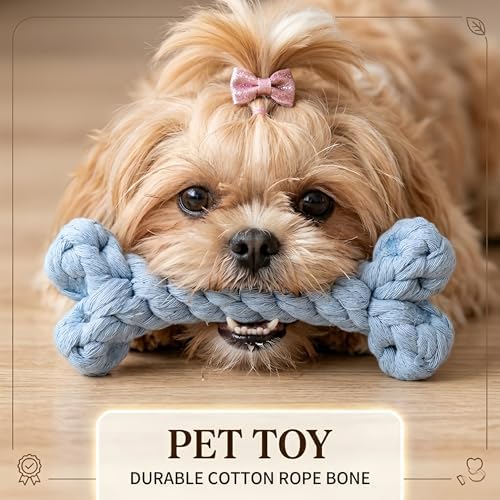 Bone-Shaped Dog Rope Chew Toy, Light Blue
