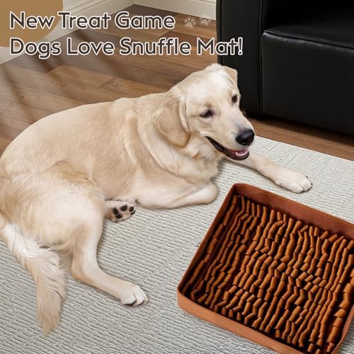 FunFurry Snuffle Mat for Dogs, Dog Puzzle Mat, Interactive Dog Toys for Enrichment,Sniff Mats with Non-Slip Backing,Portable Design Easy to Store (Brown, 14" X 12"-Portable)