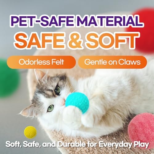 200Pcs Cat Toy Plush Balls - 1.2" Soft Pom Poms in Jar for Indoor Cats