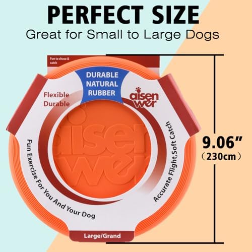 Dog Flying Disc - Durable Rubber Dog Toy for Fetch - Interactive Lightweight Flyer Dog Toys for Outdoor Playtime - Safer Disc for Healthy Activity - for Medium/Large Dogs (Orange)