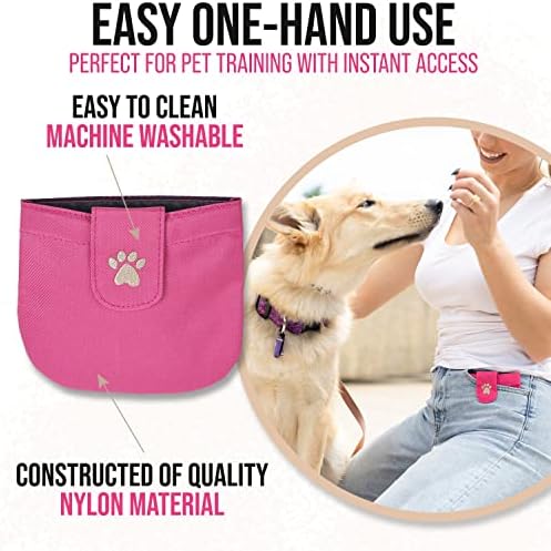 Dog Treat Pouch, Pink Pocket Sized Training Reward Pouch - Lightweight Dog Treat Holder with Magnetic Flap for Stability, Perfect Dog Accessories, Made of Durable Nylon, Machine Washable