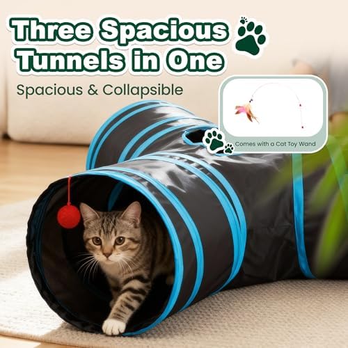Love's cabin Cat Tunnel for Indoor Cats, 3-Way Collapsible Play Tunnel