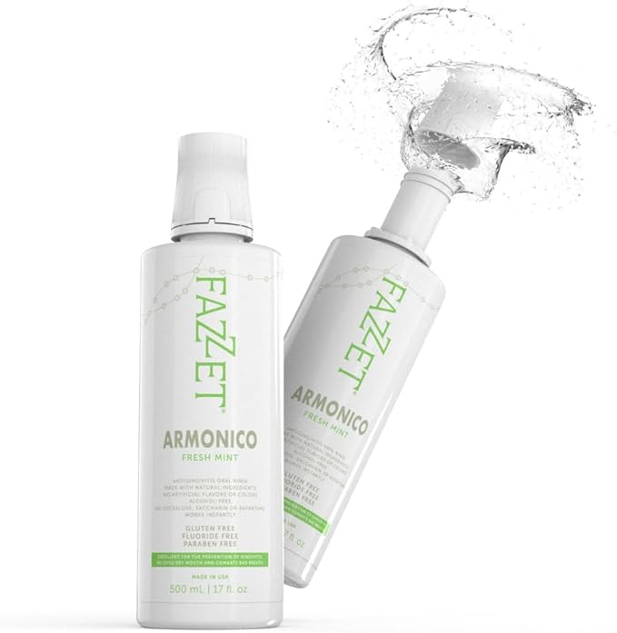 FAZZET ARMONICO Anti-Gingivitis Oral Rinse – Soothe Tonsils, Combat Bad Breath – Alcohol, Gluten, and Paraben Free Mouthwash – Fresh Mint Flavor