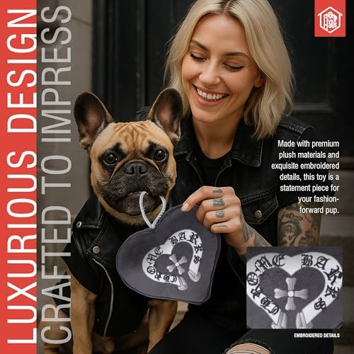 Chrome Barks – Luxurious Parody Plush Dog Toy with Squeaker, Premium Fabric, Embroidered Details, Designer-Inspired Chew Toy, Fun Gift for Large Dogs & Dog Lovers