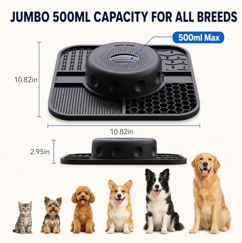 Dog Lick Bowl with Interactive Rolling Ball and Lick Mat, Leak-Proof One-Piece Slow Feeder for Liquid Thick Treats, Anti-Choking Oval Ball Calming Dog Enrichment Toy, Anxiety Relief