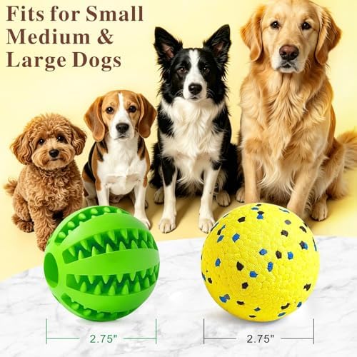 Idepet Dog Toy Ball Tennis Balls for Aggressive Chewers,Nontoxic Bite Resistant Toys ETPU High-Bounce Floating Fetch Toys for Teething for Small Medium Dogs (Green&Yellow, 4 Balls-2.75in)