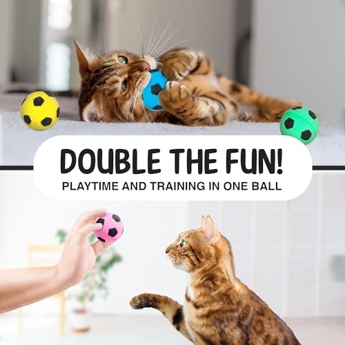 Vila Cat Soccer Balls, Feline Entertainment and Enrichment, Physical, and Mental Workout, Kitty’s Silent Companion, Foam Sponge, Pink, Yellow, Green, Blue, 1.5” -2” (Diameter), 12 Pcs per Pack 