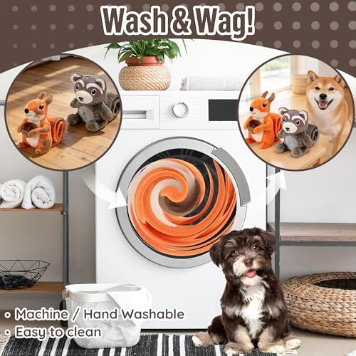 LECHONG 2-Pack Plush Squeaky Dog Toys, 23-Inch Snuffle Puzzle Tug of War Toy with Roll-Up Treat-Hiding Crinkle Tail, Enrichment Toys for Small & Medium Dogs to Relieve Boredom & Mental Stimulation