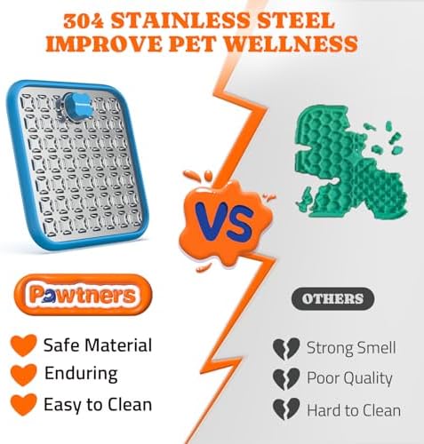 Pawtners Stainless Steel Large Lick Mat for Dogs, 2 Pack, Blue+Green