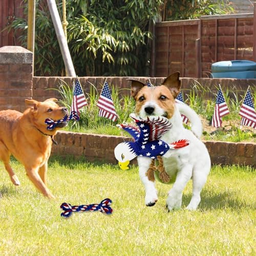 3 pcs Independence Day Pet Squeaky Toys, Dog Squeaky Toys 4th of July Puppy Toy Independence Day Pet Plush Bald Eagle Toy with Crumpled Paper Squeaky Dog Interactive Toy