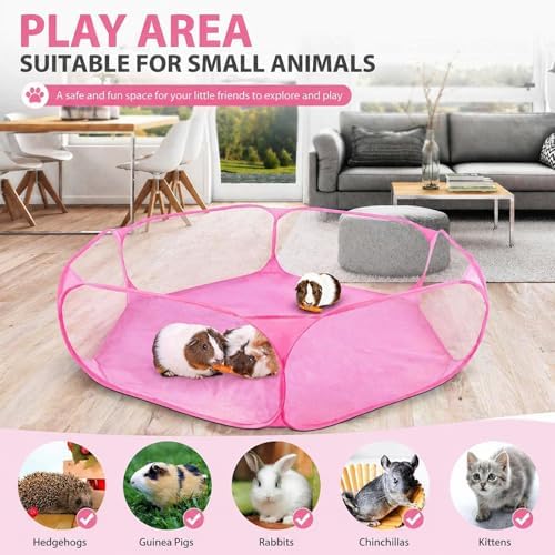 Rypet Guinea Pig Playpen Pop-Up, Outdoor Yard Fence for Small Pets,Pink