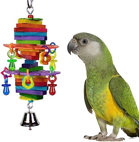 Super Bird Creations SB1184 Jolly Jingler Bird Toy - Enrichment Wooden Bird Toy - Satisfies Bird Chewing Instincts Parrots Ringnecks Medium Conures Quakers - Bird Toy for Medium Sized Birds, 8.5"x4"
