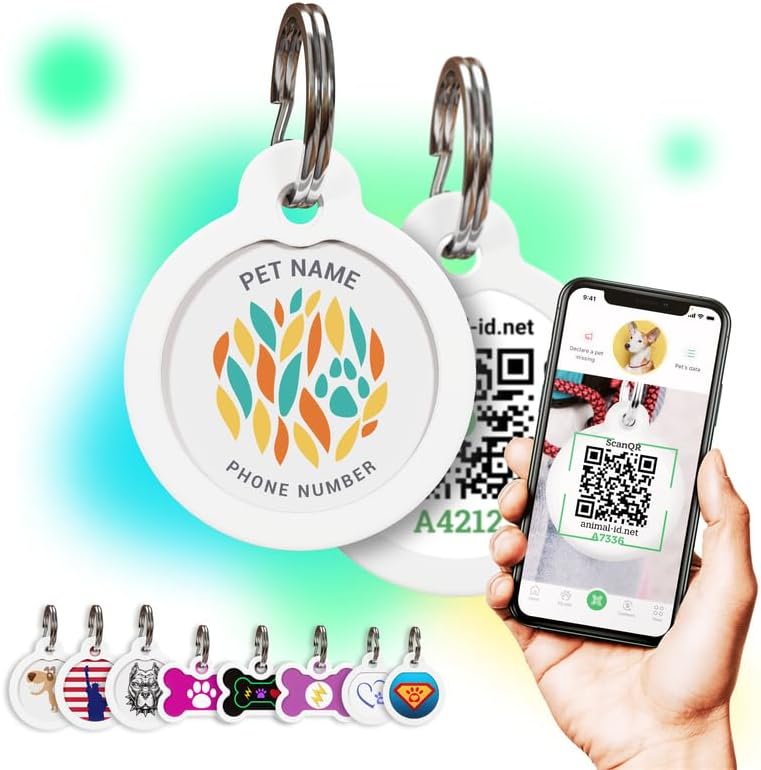 QR Code Dog Tag Personalized Pet Id Silent Cat Tags Engraved Name Plate with Online Profile («Paw Design»)